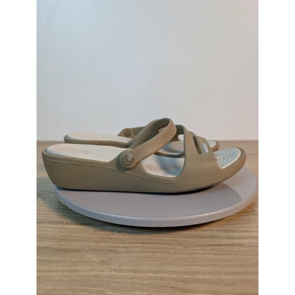 Crocs Sandals Womens 6 Patricia Slip On Slides Beige Open Toe Casual Wedge - Picture 5 of 9